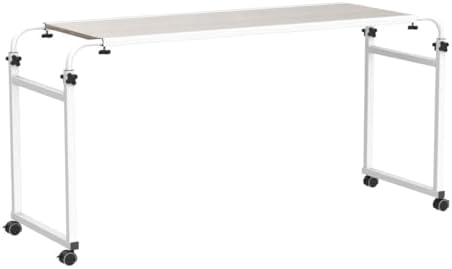 TigerDad Adjustable Overbed Table with Wheels, Mobile Laptop Desk on Wheels for King Queen Bed, Height Adjustable Rolling Computer Cart with Stand, Ancient Oak - Image 4