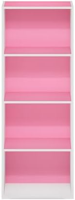 Furinno LUDER 4-Tier Book Shelf, Open Shelves Bookshelf, Pink/White - Image 6