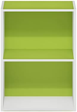 Furinno LUDER 2-Tier Book Shelf, Open Shelves Bookshelf, Green/White - Image 6