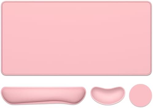 Dapesuom Keyboard Wrist Rest Mouse Pad Set, 4Pcs Extended Large XXL Gaming Mousepad + Mouse Wrist Cushion + Memory Foam Keyboard Wrist Support + Cup Coaster, Pink 31.5x15.7in Desk Pad for Home Office by Unknown