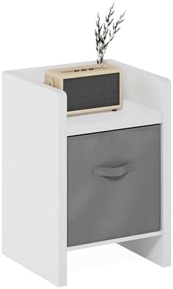 Furinno Viola Side Table, End Table with Storage Bin, White/Light Grey by Furinno-FitsYourSpaceFitsYourBudget