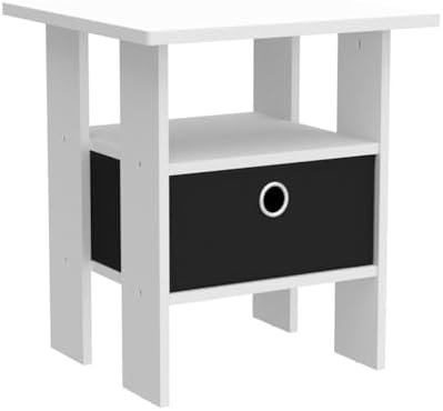 Furinno Andrey Set of 2 End Side Night Stand/Bedside Table with Bin Drawer, 2-Pack, White/Black - Image 4