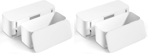 YECAYE 4 Pack Cable Management Box, Pet Friendly Cord Organizer Box for Home & Office, Child-Proof Cable and Power Strip Protector Box, Wire Hider and Cord Organizer for Desk, White by Yecaye