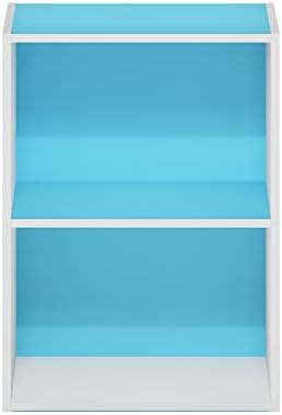 Furinno LUDER 2-Tier Book Shelf, Open Shelves Bookshelf, Light Blue/White - Image 6