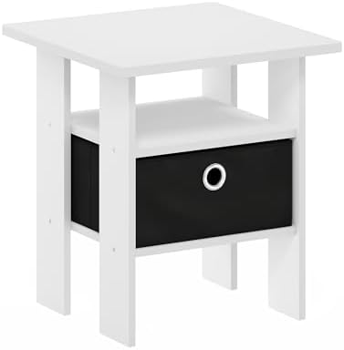 Furinno Andrey Square Side Table, End Table, Night Stand, White/Black - Image 6