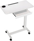 Adjustable Hospital Overbed Table with Drawer, Wheels, Cup Holder by Yoogu