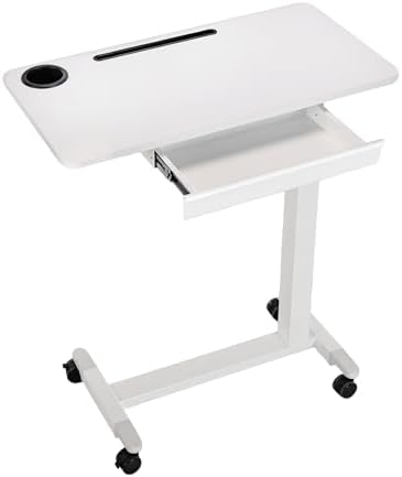 Adjustable Hospital Overbed Table with Drawer, Wheels, Cup Holder by Yoogu