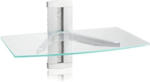 suptek Glass Floating Shelves, TV Wall Mount with Shelf for DVD Player / PS4 / Cable Boxes/Game Consoles/Sky Box/TV Accessories, Media Shelf, Flat Wall Mount Bracket, 1 Tier Shelf, Silver by suptek