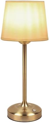 Deogos Cordless Table Lamp Gold with Dimmer, 4000mAH Battery Operated Lamp Rechargeable, 3 Color Temperature Touch Control Fabric Desk Light for Dining Room, Bedroom, Bar, Patio, Counter, Restaurant by DeogosLighting