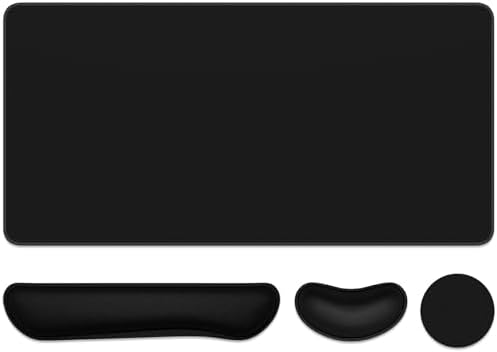 Dapesuom Keyboard Wrist Rest Mouse Pad Set, 4Pcs Extended Large XXL Gaming Mousepad + Mouse Wrist Cushion + Memory Foam Keyboard Wrist Support + Cup Coaster, Black 31.5x15.7in Desk Pad for Home Office by Unknown