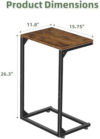 Simple Trending C Shaped End Table, Small Side Table, TV Trays for Couch, Sofa Table for Living Room, Bedside, Rustic Brown - Image 3