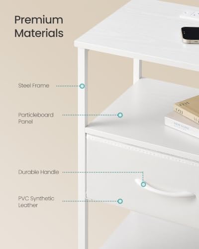 SONGMICS Nightstand with Charging Station, 1 Fabric Drawer - Image 6