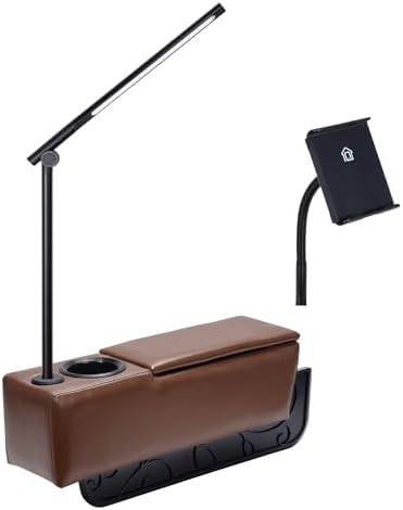 Sofa Armrest with Cup Holder, PU Leather Multifunctional Couch Arm Rest Insert, Removable Couch Caddy with Storage, Equipped with LED Reading Light & Wireless Charge Stand by beyondSMART