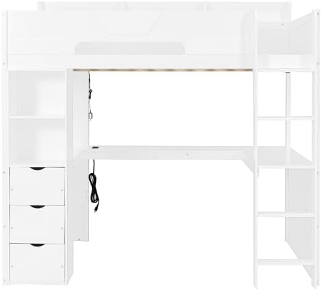 Merax Full Size Wood Gaming Loft Bed with U-Shaped Desk, Lights & USB Ports - Image 5