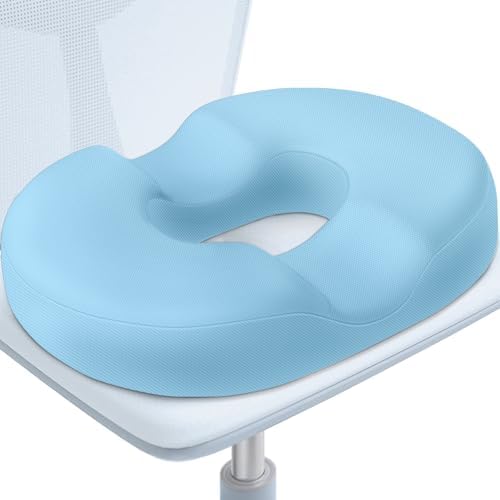 BlissTrends Donut Pillow Seat Cushion, Memory Foam Lifting Cushions | Donut Chair Cushions for Postpartum Pregnancy&Hemorrhoids,Tailbone Pain Relief, for Office&Home Chairs(X-Large, Light Blue) by BlissTrends