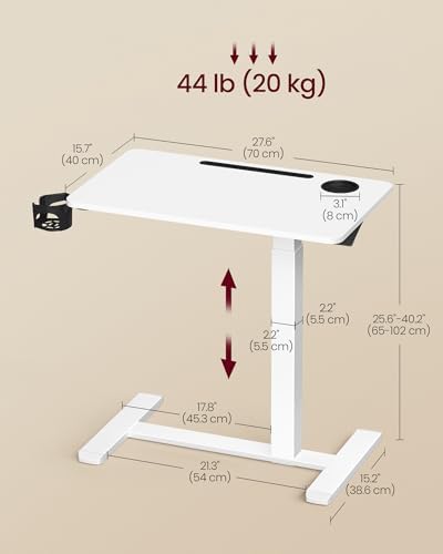 VASAGLE Overbed Table with Wheels, Mobile Laptop Standing Desk, 27.6 Inch - Image 3