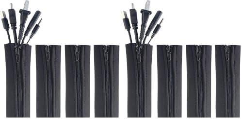 Zipper Cable Sleeve by Wrap-It Storage - 24" x 4" (8-Pack) Black - Cord Organizer and Cable Protector for Desk, Computer, TV Cord Management to Hide and Cover Wire and Extension Cables by Wrap-ItStorage