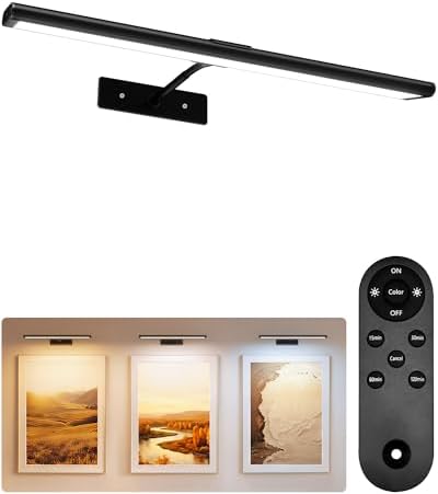EZVALO Picture Light for Wall, 4800mAh 16'' Rechargeable Wireless IR Remote Built in Battery Lights for Painting, Dimmable Magnetic LED Art Display Light, Colors Temperatures, for Gallery, Living Room by EZVALO