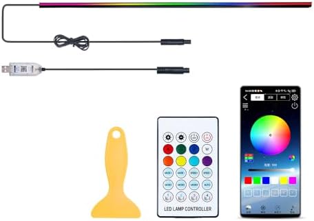 Car Interior Ambient Light Lighting Bar, Windshield Rubber Seal Gap Filler RGB LED Lights Strip Dashboard, Automotive Neon Accent Lights Accessories, Remote App Music Sync, 4.92ft/1.5m by Vehicleloong