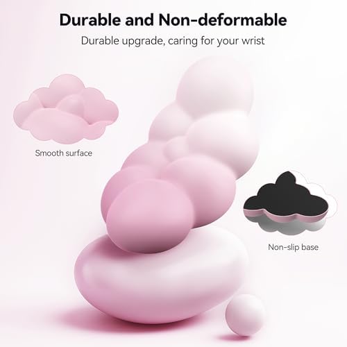 TECKNET Cloud Keyboard Wrist Rest Set, Cloud Wrist Rest with Non-Slip Base, PU Leather Wrist Pad for Keyboard with Ergonomic Memory Foam for Computer Laptop Office Gaming & Pain Relief, Gradient Pink - Image 5