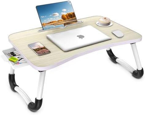 Fayquaze Portable Foldable Laptop Bed Desk with Storage Drawer and Cup Holder - Lap Desk Laptop Stand Tray Table for Eating, Reading and Working by FAYQUAZE