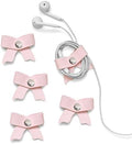 SenseAGE 5 Pack Cord Organizer, Bow Cord Keeper, Cable Organizer USB Holder, Leather Cable Management, Cable Straps, Earphone Winder, Storage Straps for Electronics, Earbuds, Small, Pink by SenseAGE