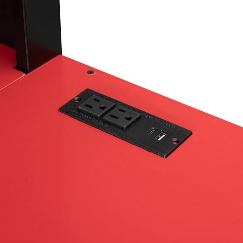 Merax Full Size Loft Bed with Desk and Storage Shelves, Gaming Loft Bed Frame with USB Charging Station and Curtains, Space Saving Loft Bed for Teens Bedroom, Black + Red - Image 5