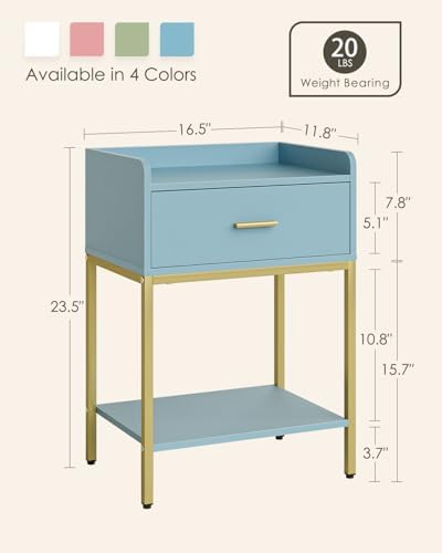 Masupu Nightstand,Bedside Table 3-Tier Modern Night Stand with Storage Drawer and Shelf,Small End Side Table for Bedroom,Living Room,Black (Without Outlet, Blue) - Image 2