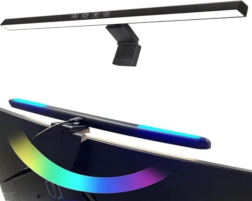16" Flat Monitor Light Bar with RGB Backlight & 60-Min Timer, 3000-6000K Stepless Dimming, 0.3-0.8" Clamp for Office/Gaming, USB-C Eye Care Desk Lamp (Touch Control/Blue Light Filter) by Unknown