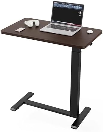 Ywin Hospital Bedside Table with Wheels, Pneumatic Lift, Black Walnut by Unknown