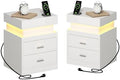 ChooChoo LED Nightstand Set of 2,Smart Night Standwith Charging Station and Sliding Top Storage, White by ChooChoo