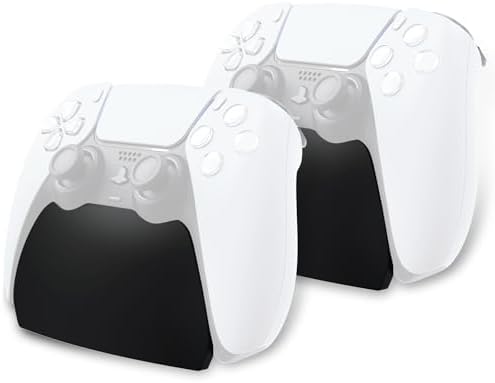 PlayVital 2 Pack Controller Display Stand for ps5, Gamepad Stand Desk Holder for ps5 Controller Accessories with Rubber Pads, Solid Black by PlayVital