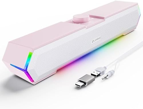 LENRUE G11 Computer Speakers for Desktop, Touch Lights PC Speakers with Surge Clear Sound, USB C/USB Powered, AUX Audio for Computer Desktop PC Laptop Desk (Light Pink) by LENRUE