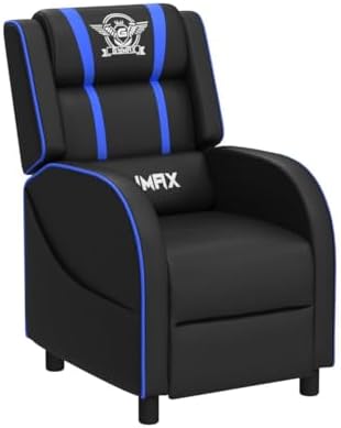 POWERSTONE Gaming Recliner Chair, Reclining Gaming Chairs for Adults Ergonomic Leather Sofa with Footrest Lumbar Support Headrest and Side Pouch for Living Room Home Theater, Blue - Image 5