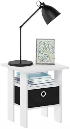 Furinno Andrey Square Side Table, End Table, Night Stand, White/Black by Furinno-FitsYourSpaceFitsYourBudget