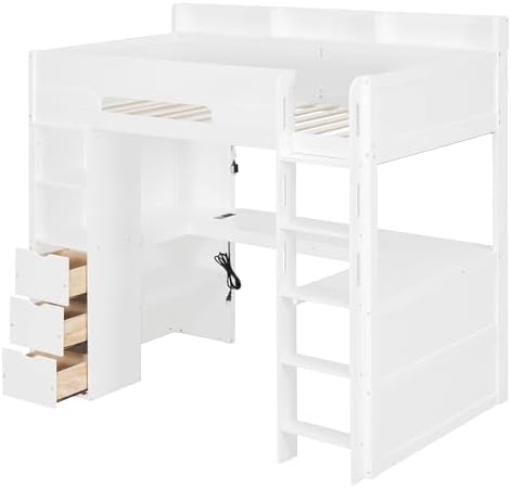 Merax Twin Size Wood Gaming Loft Bed with U-Shaped Desk, Lights & USB Ports - Image 7