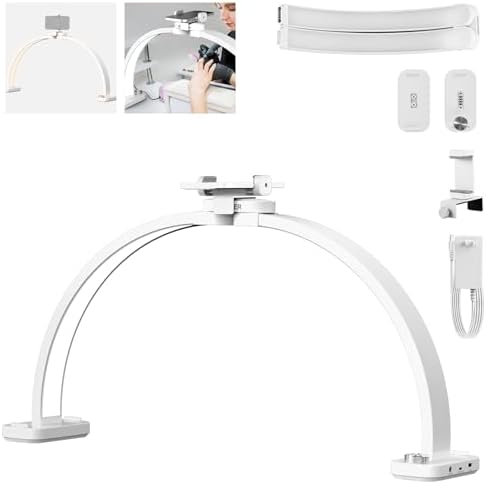 NEEWER Basic HM01-D 29" Arc Lamp, 40W Foldable LED Half Moon Table Nail Tech Light for Desk 3000K-6500K 3400lux/0.5m CRI95 USB Charging Phone Holder for Manicure Makeup Beauty Tattoo Overhead Shooting by Neewer