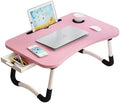 Lap Desk with Storage Drawer, Holders for Cup and Tablet for Kids and Adults, Tray Table with Foldable Legs, Laptop Bed Stand, Portable Standing Table for Sofa Couch Floor (23.6", Pink) by VebaCidi