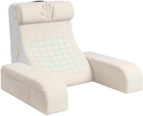 Homkdom Reading Pillow for Sitting in Bed Adult, 22" Back Pillow for Bed Sitting up with Armrests & Storage Pockets, Ergonomic Wedge Pillow for Watching TV, Gaming, Working, Recovery, 5PCS, Beige by ElevateYourHome%EF%BC%8CEnhanceEver