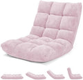 Folding Floor Chair with Back Support, Floor Seat, Lazy Sofa Chair | 14 Adjustable Position, Soft Coral Fleece, Thick Foam, Steel Frame Gaming Chair for Adults, Reading, Meditation (Pale Pink) by BUYNOW