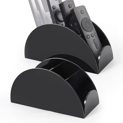 Kalakey 2 Pack Acrylic Remote Control Holder for Table, 4-Slot Multi-functional Remote Caddy Organizer for TV Remote, Phone, Pen, Glasses, Clear Desktop Storage Rack by Kalekey