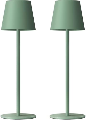 Kakanuo Cordless Table Lamp Rechargeable Green - KK 2 Pack 5000mAH Battery Operated Lamp for Dining Table, 3 Color Stepless Dimming Wireless Lamp for Counter, Outdoor Patio, Touch Control by KakanuoLightings