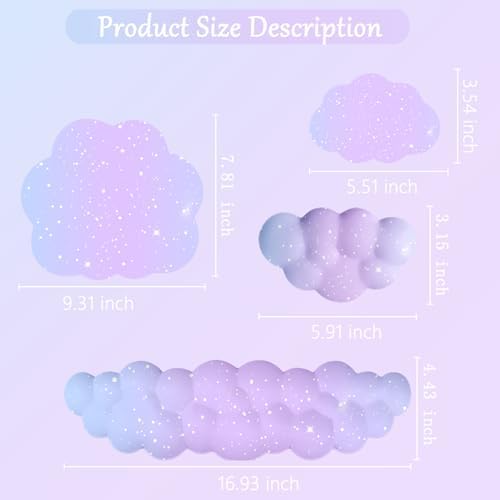 Cloud Mouse Pad Keyboard Wrist Rest for Mouse 4PCS Mini Small Starry Sky Galaxy Desk Mat Pad Set Memory Foam Non-Slip Cute Ergonomic Gaming Mouse Wrist Support for Computer Home Office Purple Blue - Image 5