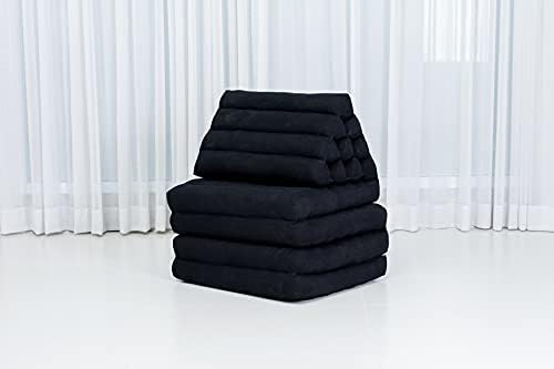 Leewadee Comfortable Japanese Floor Mattress - Thai Floor Bed with Triangle Cushion - Futon Mattress - XL Extra Long Thai Massage Mat, 89 x 20 inches, Black, Kapok Filling - Image 5