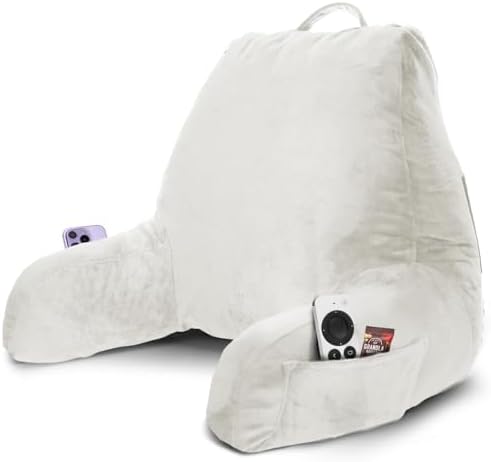Nestl Reading Pillow for Bed, Back Pillow for Sitting Up in Bed, White | 18” Backrest Pillow with Arms, Adjustable Support, Shredded Memory Foam Fill, OEKO-TEX, College Dorm Essentials for Adults by Nestl