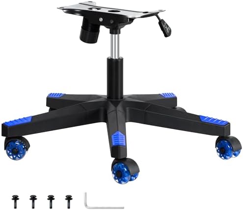Frassie Nylon Gaming Chair Base Replacement Set with Bottom Plate Mechanism Gas Cylinder, 5 Dual Rubber Wheels (Blue) by Frassie