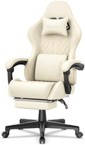 Ferghana Vintage PU Leather Gaming Chair, Ergonomic Gamer Chair with Massage, High Back Computer Office Chair with Footrest for Adults, Racing Style Reclining Video Game Chair (Beige) by FerghanaGamingChair