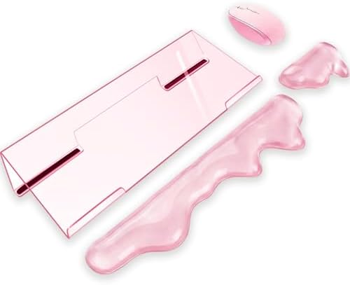 Acrylic Computer Keyboard Stand with Gel Mountain Wrist Rest Keyboard Riser with Comfortable Clear Silicone Mouse Wrist Pad Ergonomic Tilted Transparent Keyboard Holder for Desktop Office Hot Pink by WFCYGL