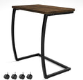 SRIWATANA Dark Walnut C Shaped Side Table with Wheels, Wood End Sofa Table by SRIWATANA