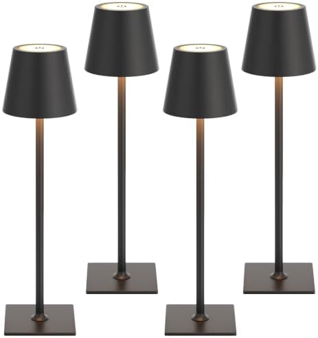 Kakanuo Cordless Rechargeable Table Lamp Black 5000mAh Battery Operated Lamps, 3 Colors Stepless Dimming Touch Lamp for Dining, Living Room, Outdoor Patio, Kitchen Counter, 4 Pack by KakanuoLightings